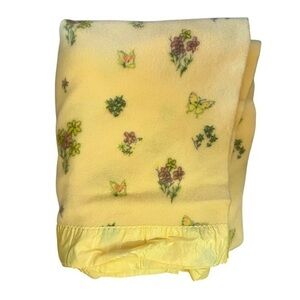 CHATHAM BLANKET Vintage Yellow Flower Print Wool Blanket, Satin Binding ~68x72”